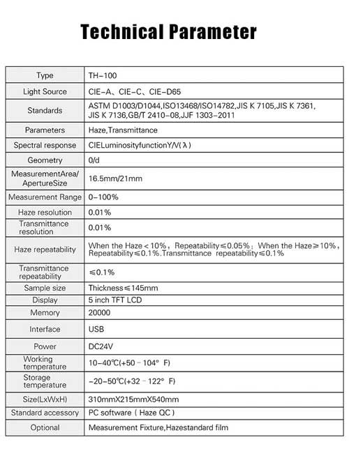 ECONOMIC HAZE METER TH-100 technical specifications